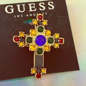 Guess Multi Colored / Gold Cross Ring